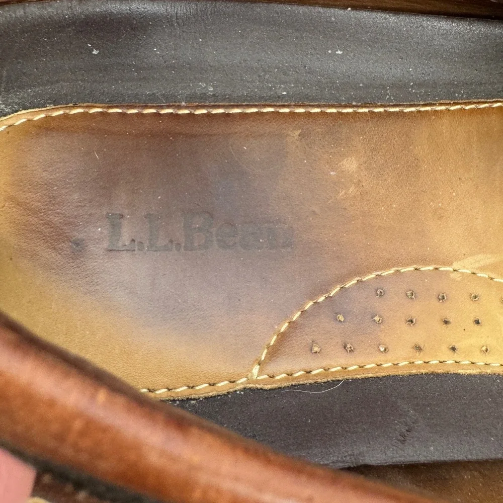 LL Bean Mens Brown Leather Driving Moccasins Slippers Loafers Size 11 D 197690